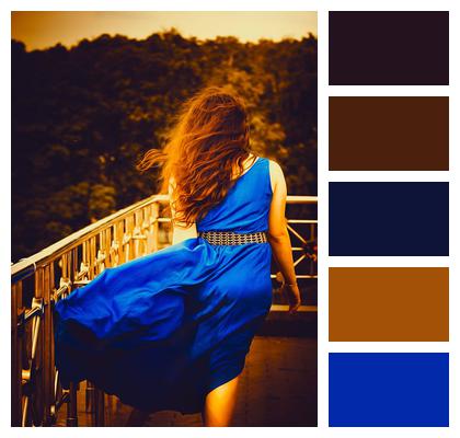 Girl In Blue Dress Long Hair Young Woman Image